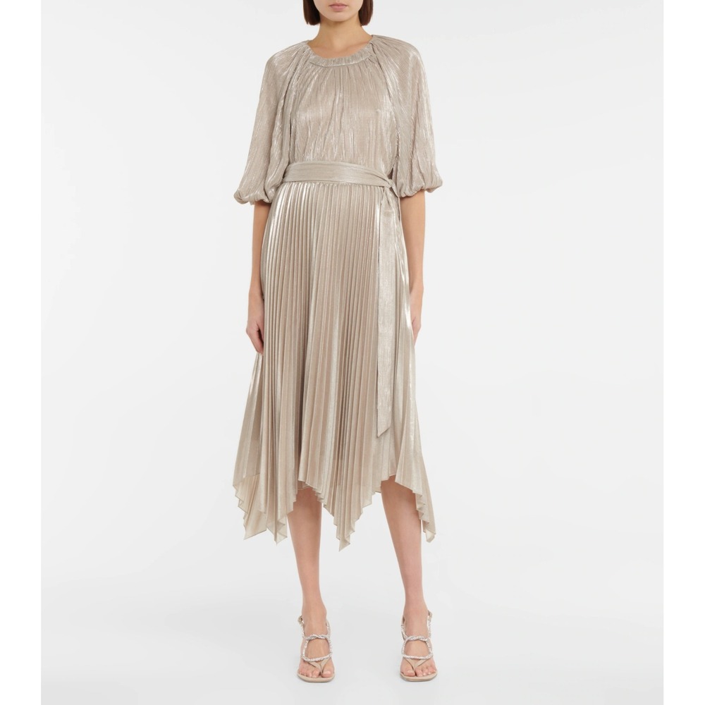 Jonathan Simkhai Anne Plisse Lame Metallic Champagne Pleated Handkerchief Skirt